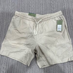 NWT Goodfellow & Co the Vacay Pull-on Beige Drawstring Linen Blend Shorts 7.0”